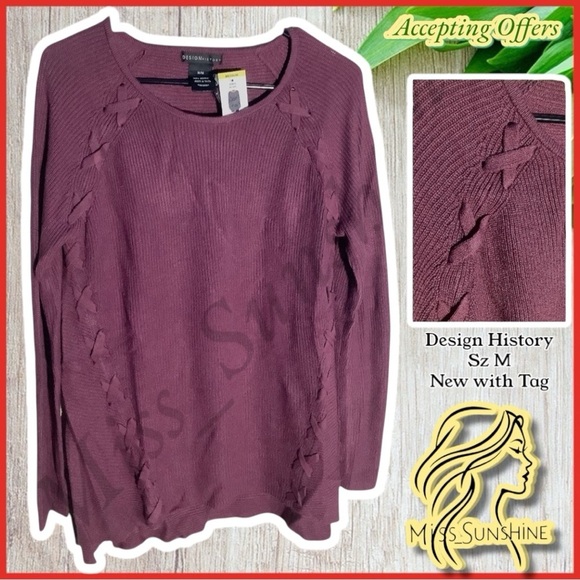 Design History NEW - Sz M - criss cross design front lightweight sweater - Picture 1 of 6